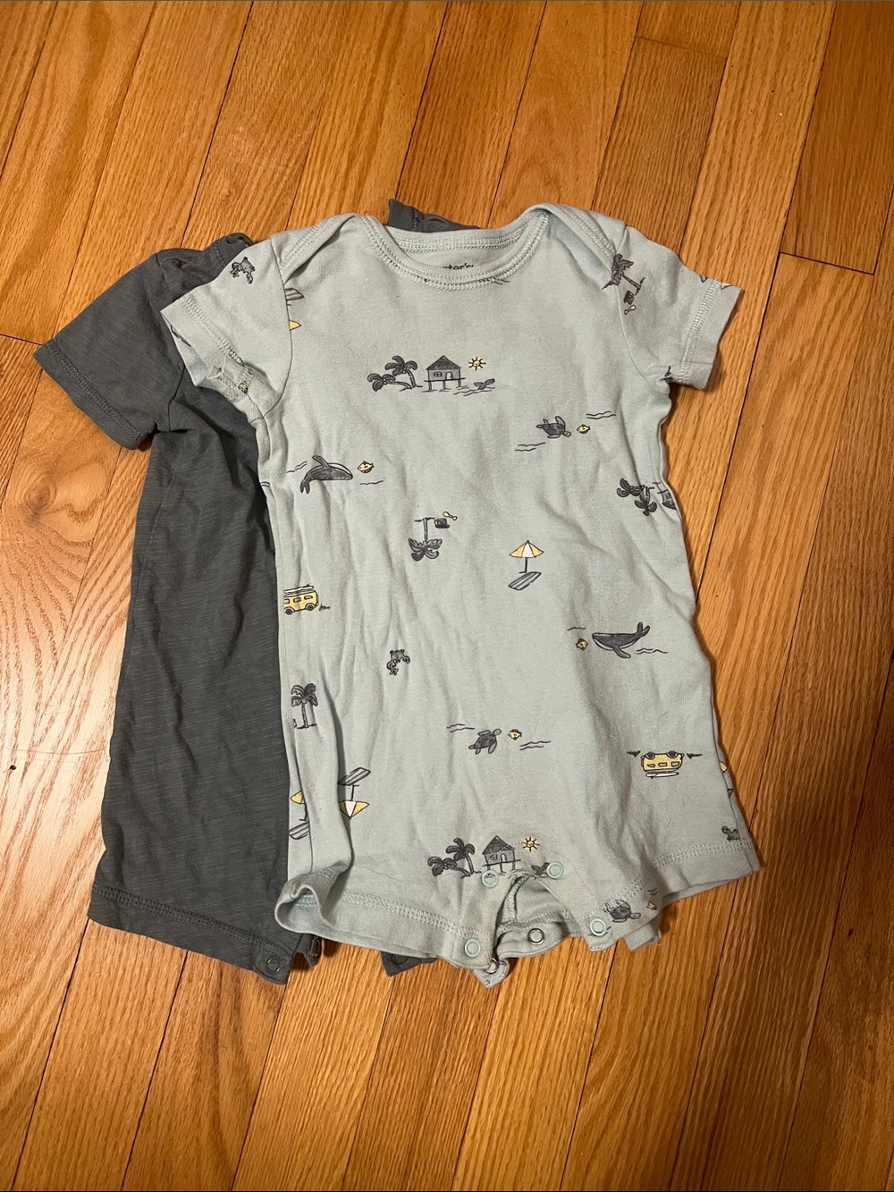 Carters Baby Short-Sleeve Romper Set - Light blue & Charcoal